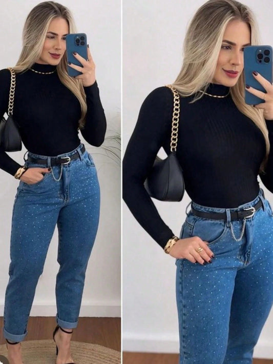 BLUSA CANELADO MANGA LONGA GOLA ALTA BASICO