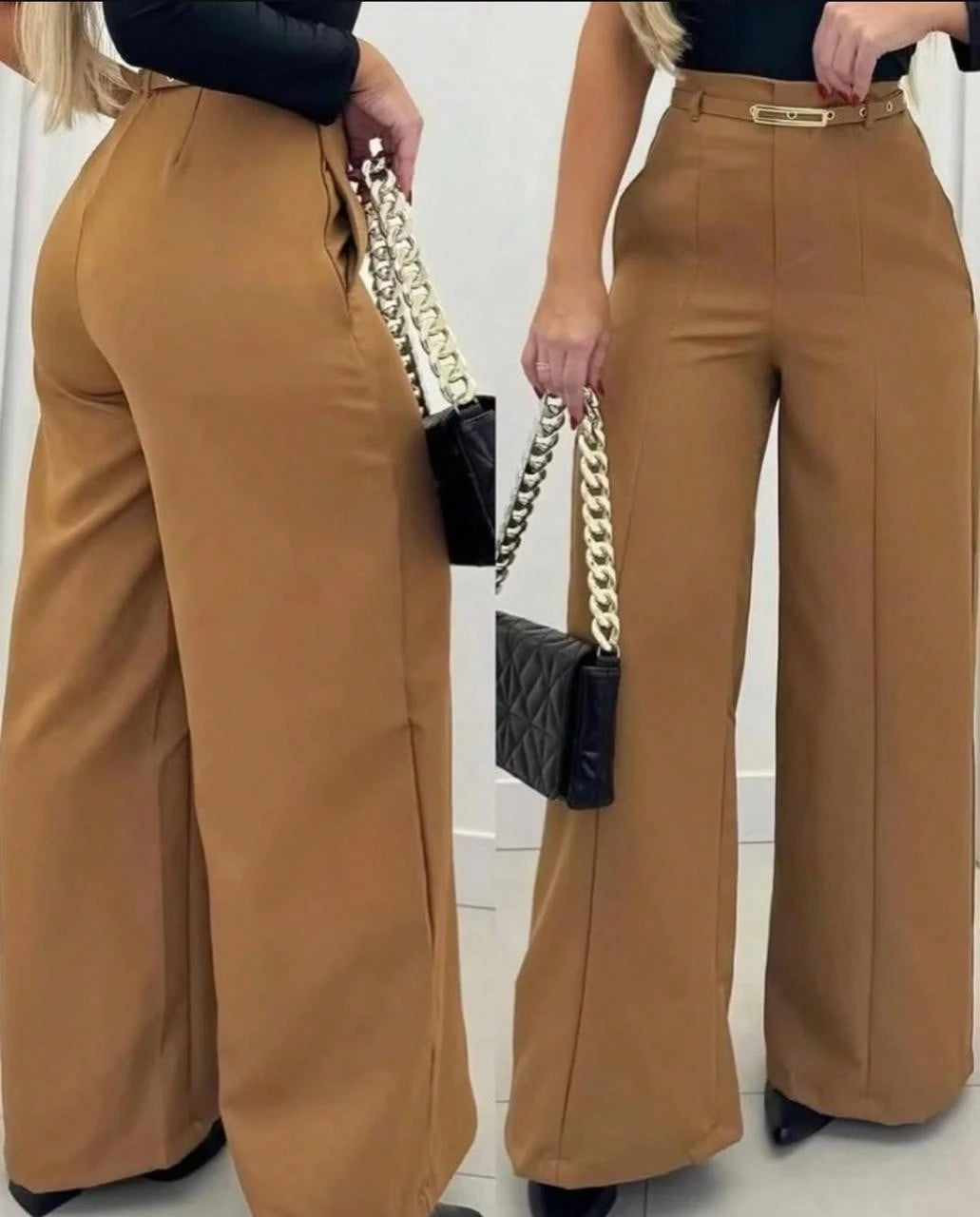 Calça Pantalona Com Cinto Alfaiataria feminina