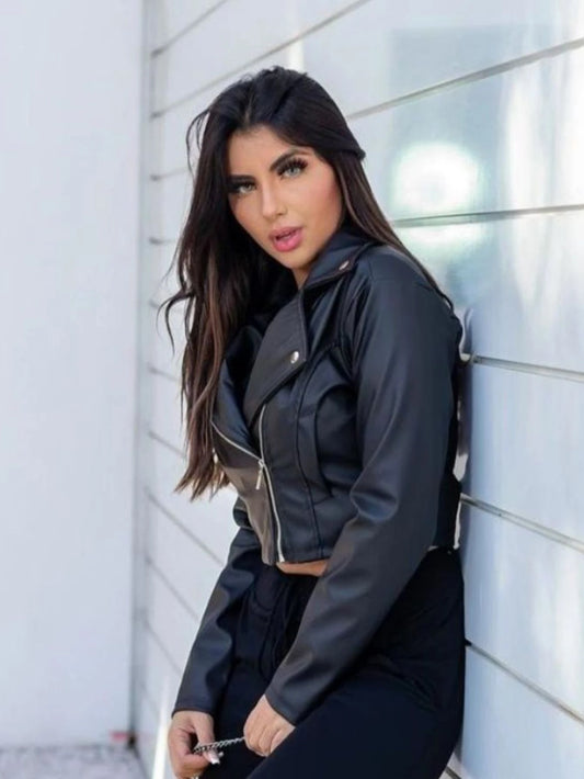 Jaqueta De Couro Feminina Com Lapela Motoqueira Festa junina