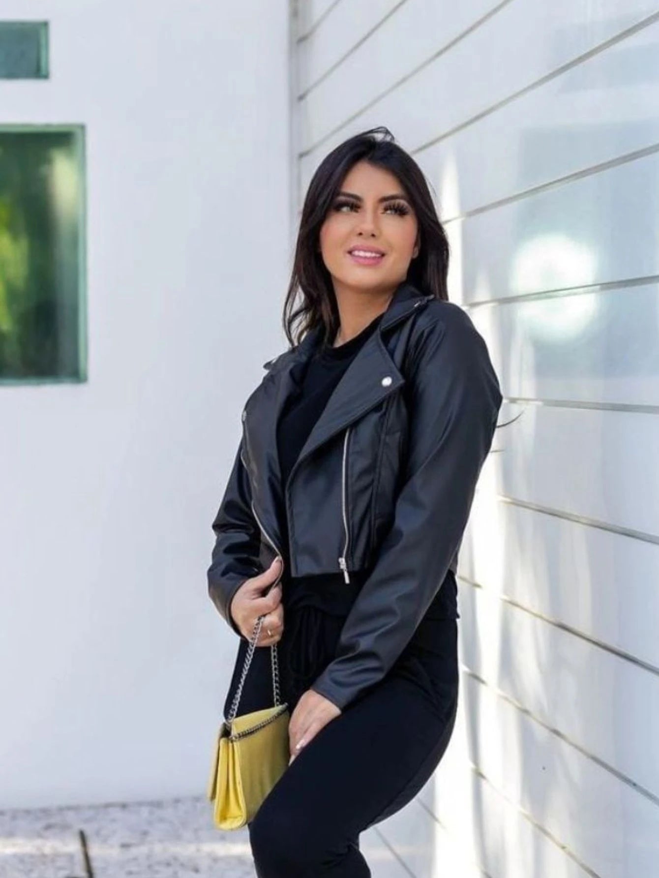 Jaqueta De Couro Feminina Com Lapela Motoqueira Festa junina